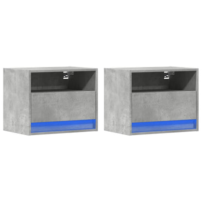 Wand-Nachttische mit LED-Leuchten 2 Stk. Betongrau