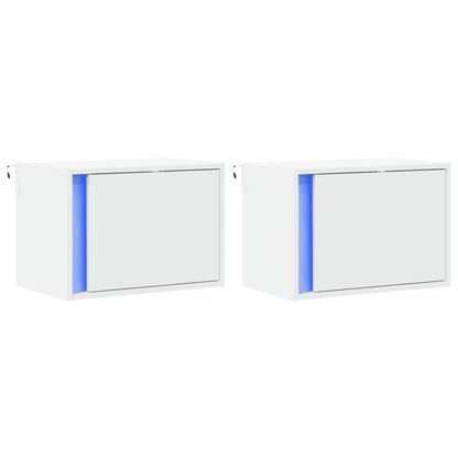 Wand-Nachttische mit LED-Leuchten 2 Stk. Weiß
