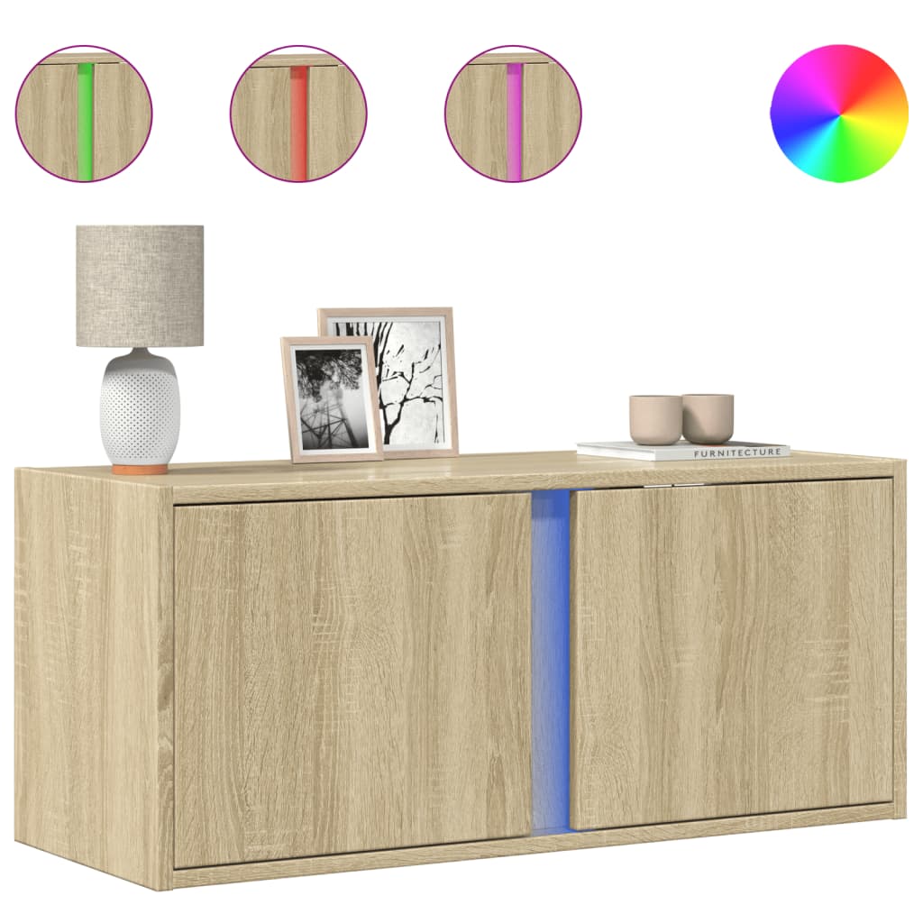 TV-Wandschrank mit LED-Beleuchtung Sonoma-Eiche 80x31x35 cm