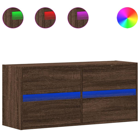 TV vægskab LED belysning brun eg look 100x31x45 cm