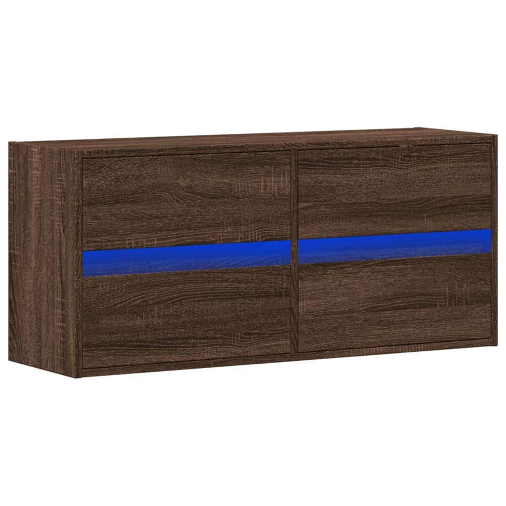 TV vægskab LED belysning brun eg look 100x31x45 cm