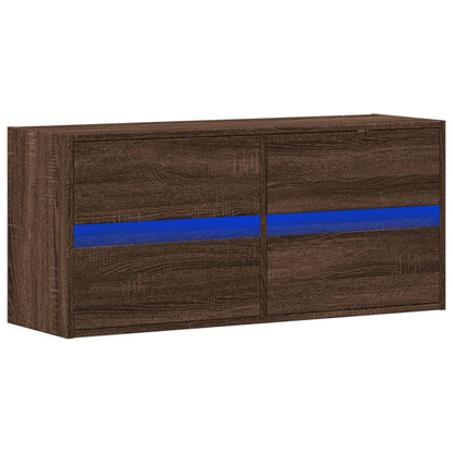 TV vægskab LED belysning brun eg look 100x31x45 cm
