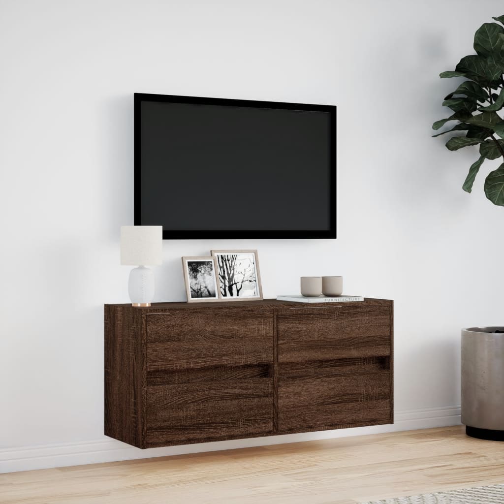 TV vægskab LED belysning brun eg look 100x31x45 cm