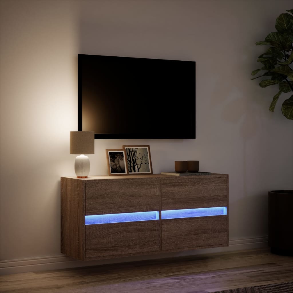 TV vægskab LED belysning brun eg look 100x31x45 cm
