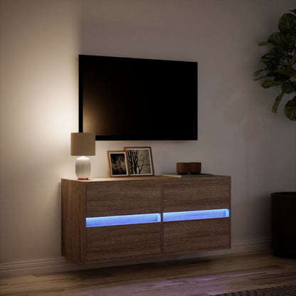 TV vægskab LED belysning brun eg look 100x31x45 cm