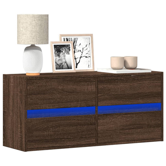 TV vægskab LED belysning brun eg look 100x31x45 cm