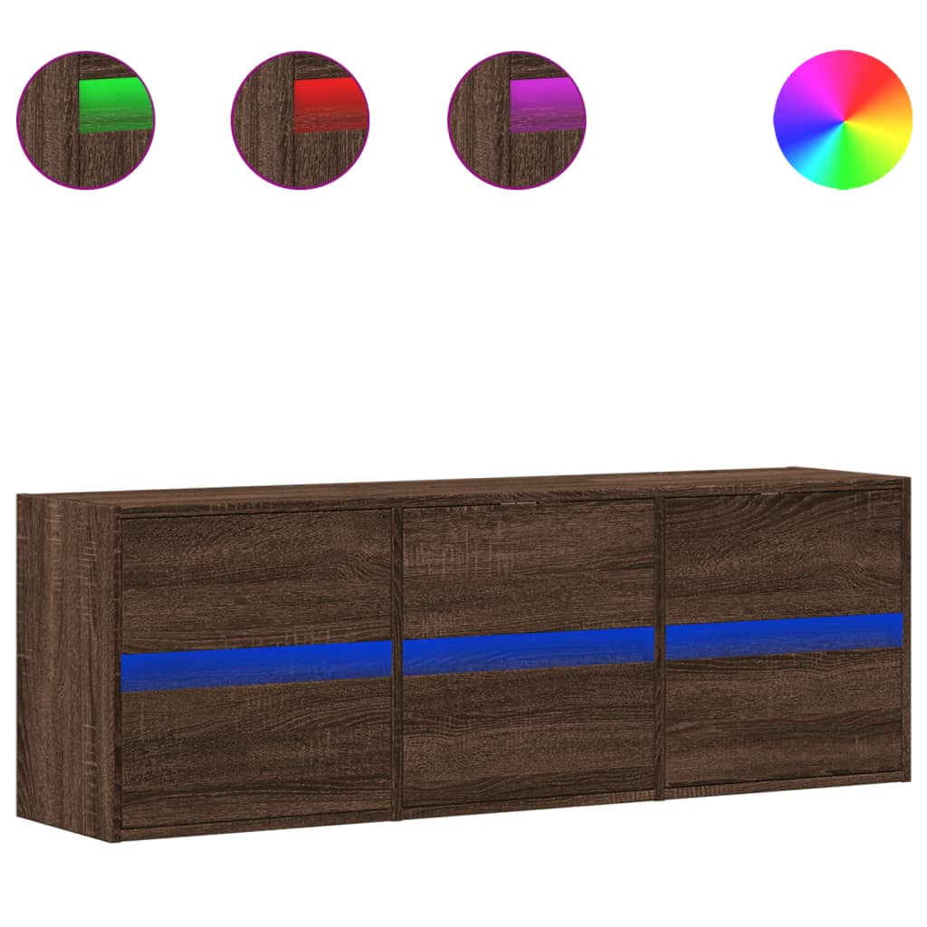 TV vægskab LED belysning brun eg look 130x31x45 cm