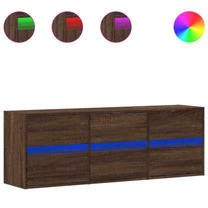 TV vægskab LED belysning brun eg look 130x31x45 cm