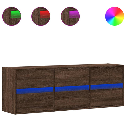 TV vægskab LED belysning brun eg look 130x31x45 cm