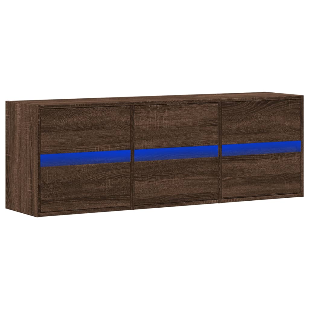 TV vægskab LED belysning brun eg look 130x31x45 cm