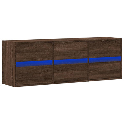 TV vægskab LED belysning brun eg look 130x31x45 cm