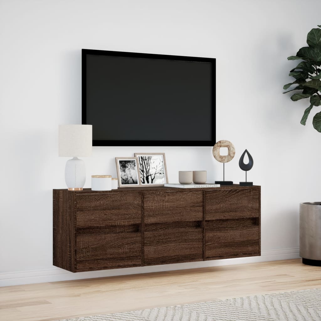TV vægskab LED belysning brun eg look 130x31x45 cm