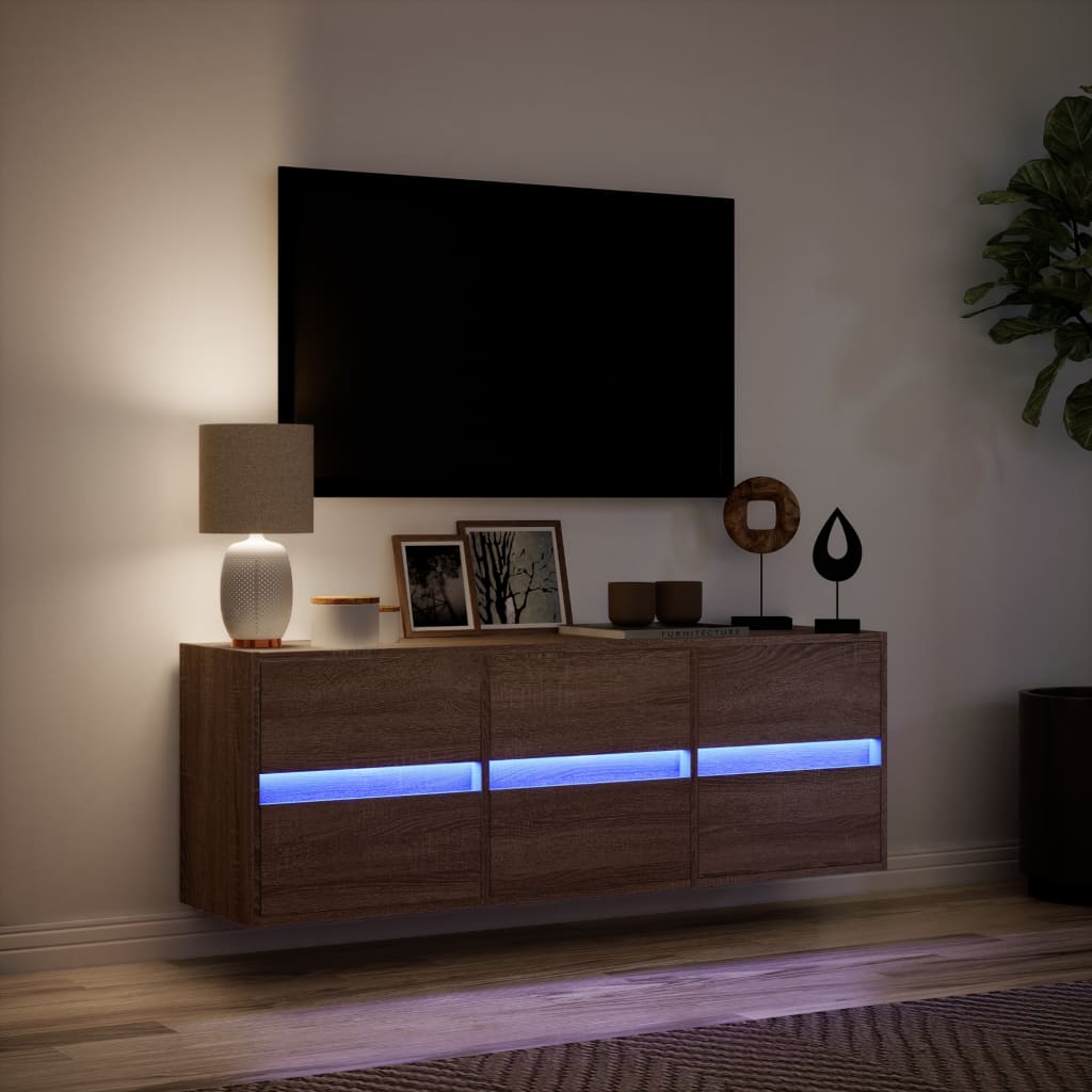 TV vægskab LED belysning brun eg look 130x31x45 cm