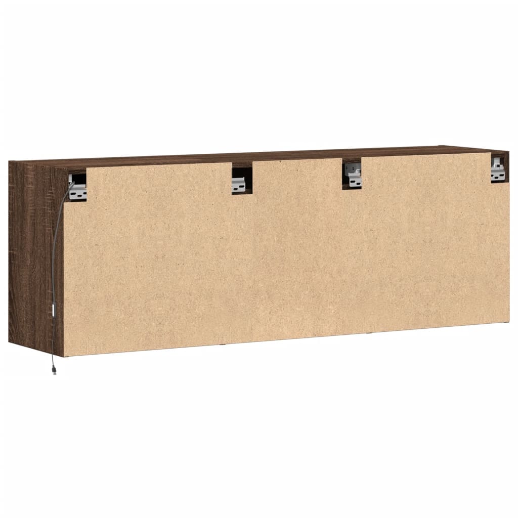 TV vægskab LED belysning brun eg look 130x31x45 cm