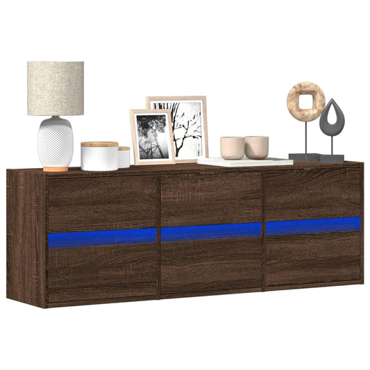 TV vægskab LED belysning brun eg look 130x31x45 cm
