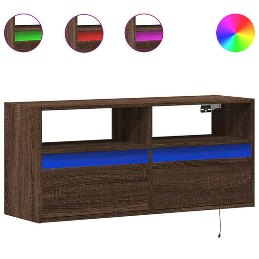 TV vægskab LED belysning brun eg look 100x31x45 cm