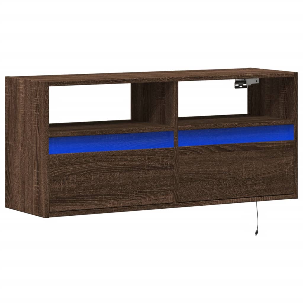 TV vægskab LED belysning brun eg look 100x31x45 cm