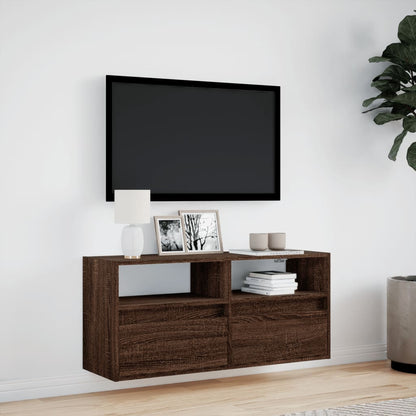 TV vægskab LED belysning brun eg look 100x31x45 cm