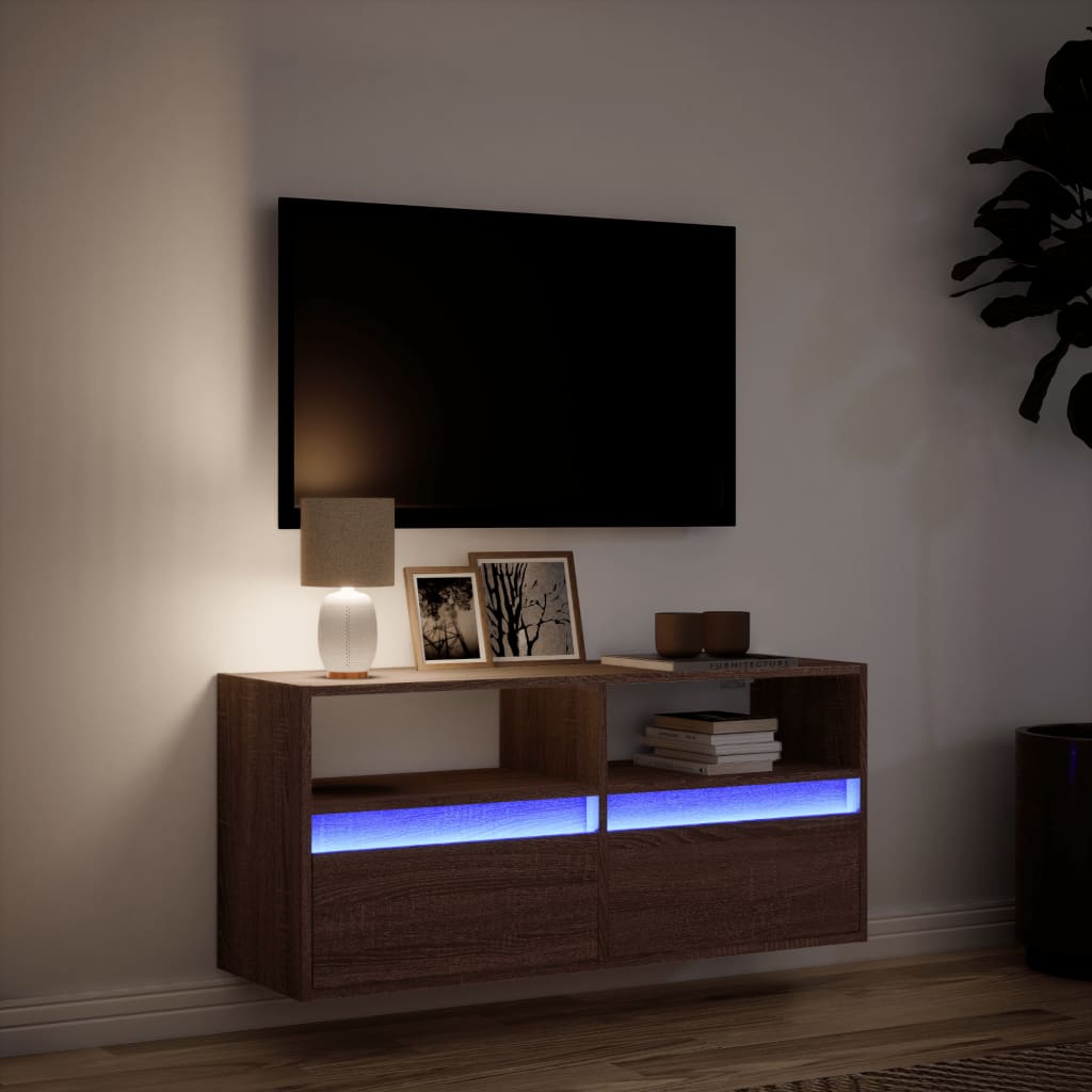 TV vægskab LED belysning brun eg look 100x31x45 cm