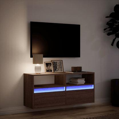 TV vægskab LED belysning brun eg look 100x31x45 cm