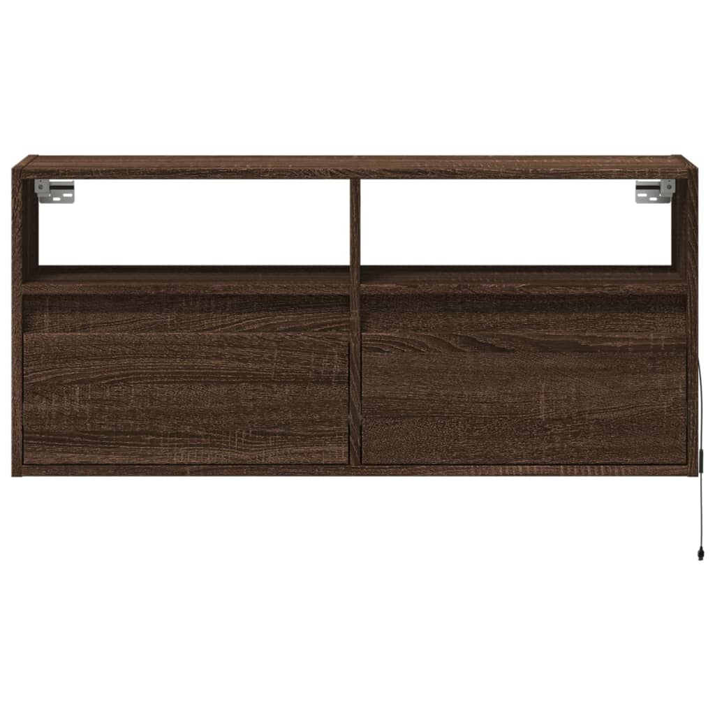 TV vægskab LED belysning brun eg look 100x31x45 cm