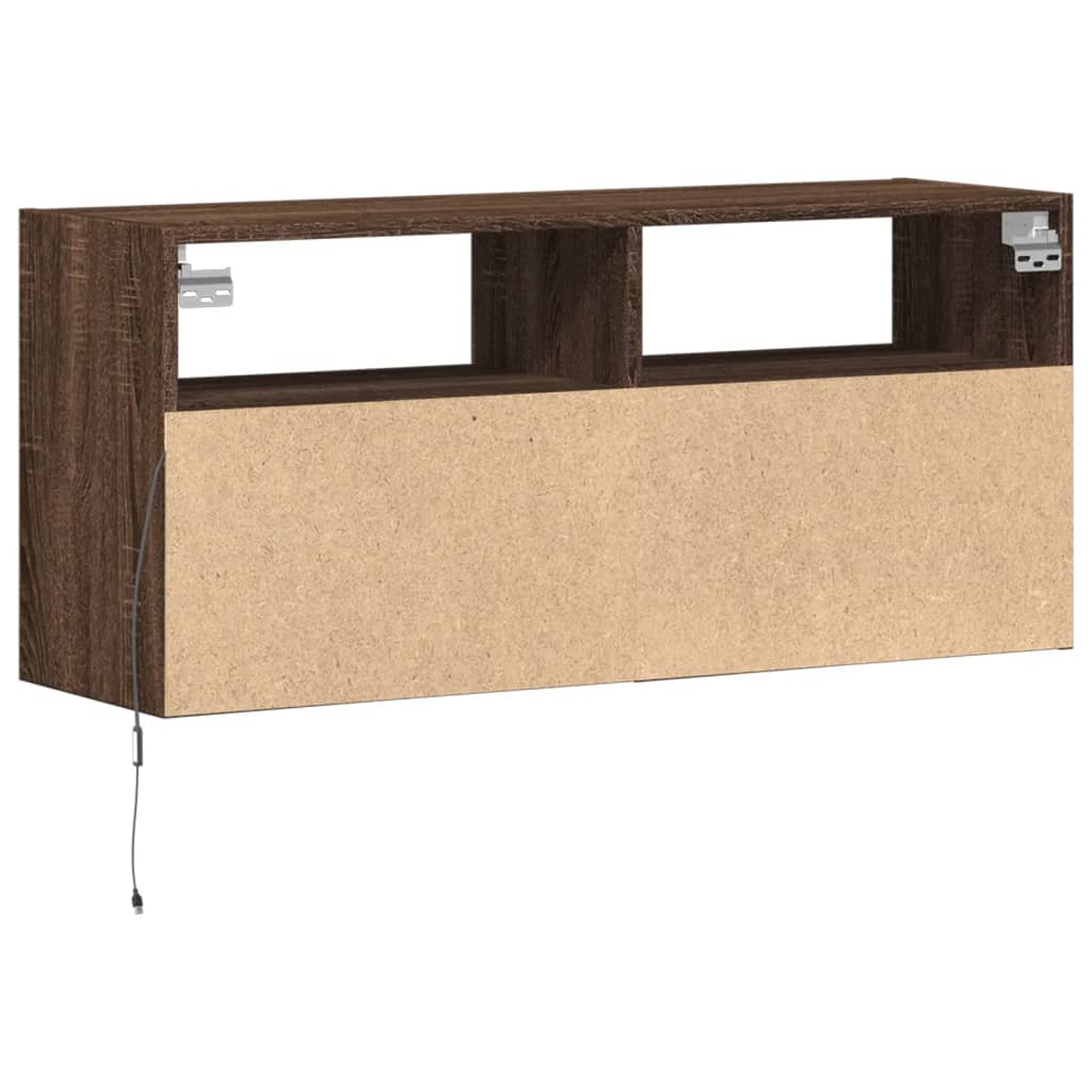 TV vægskab LED belysning brun eg look 100x31x45 cm