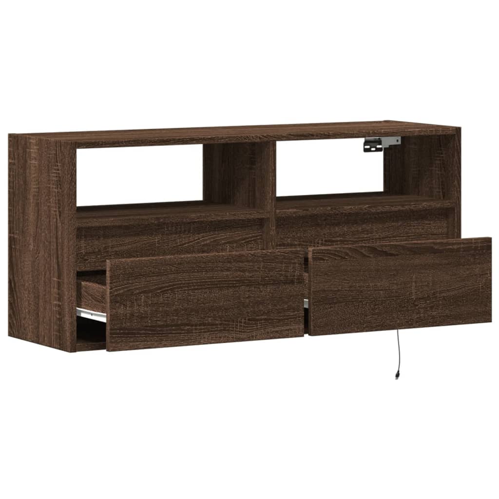 TV vægskab LED belysning brun eg look 100x31x45 cm