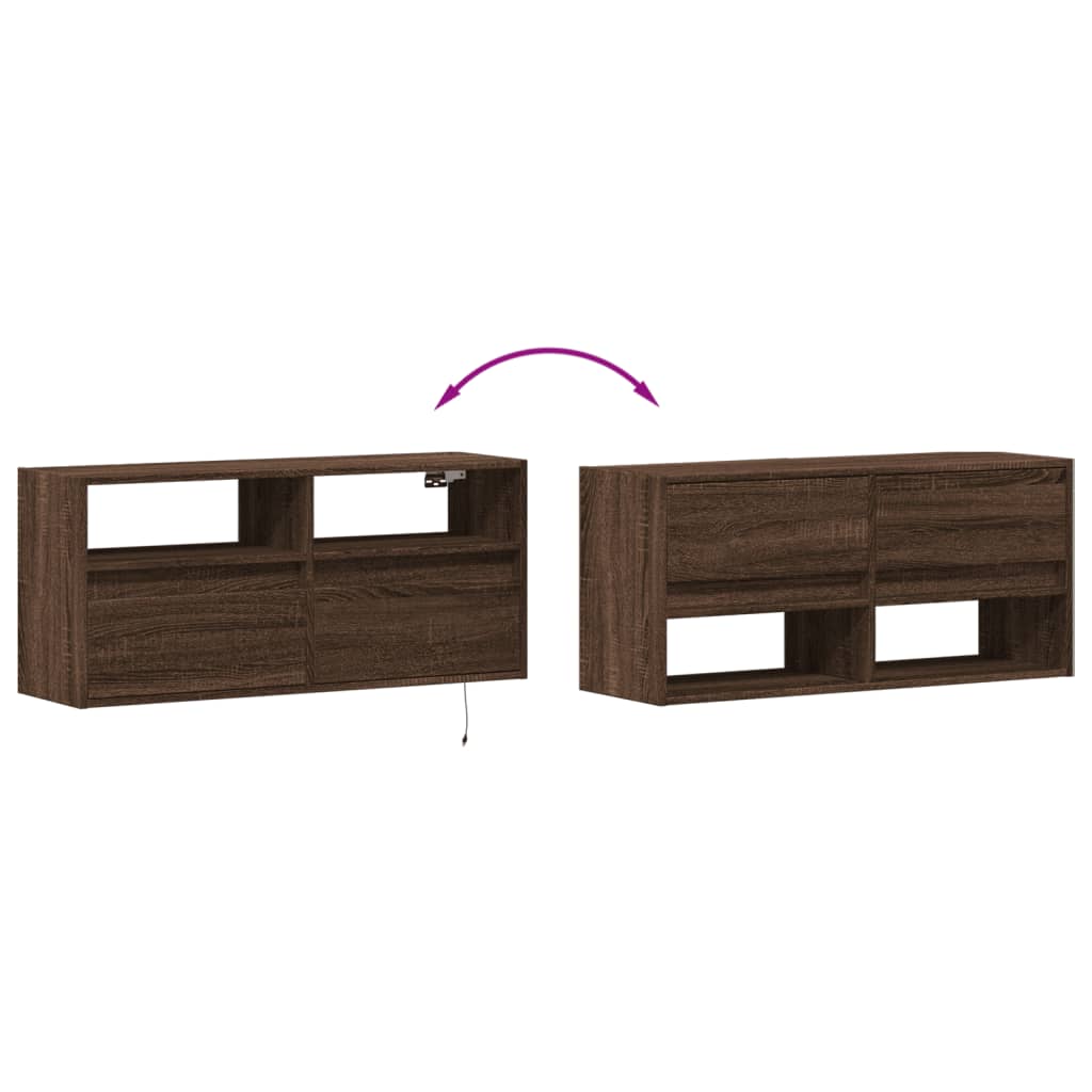 TV vægskab LED belysning brun eg look 100x31x45 cm