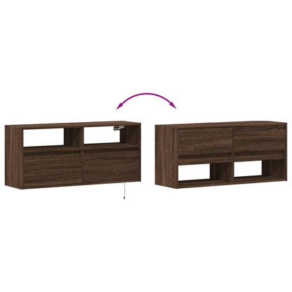 TV vægskab LED belysning brun eg look 100x31x45 cm