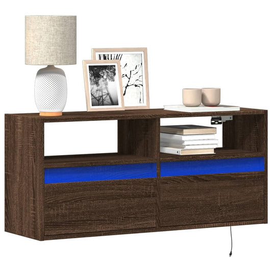 TV vægskab LED belysning brun eg look 100x31x45 cm