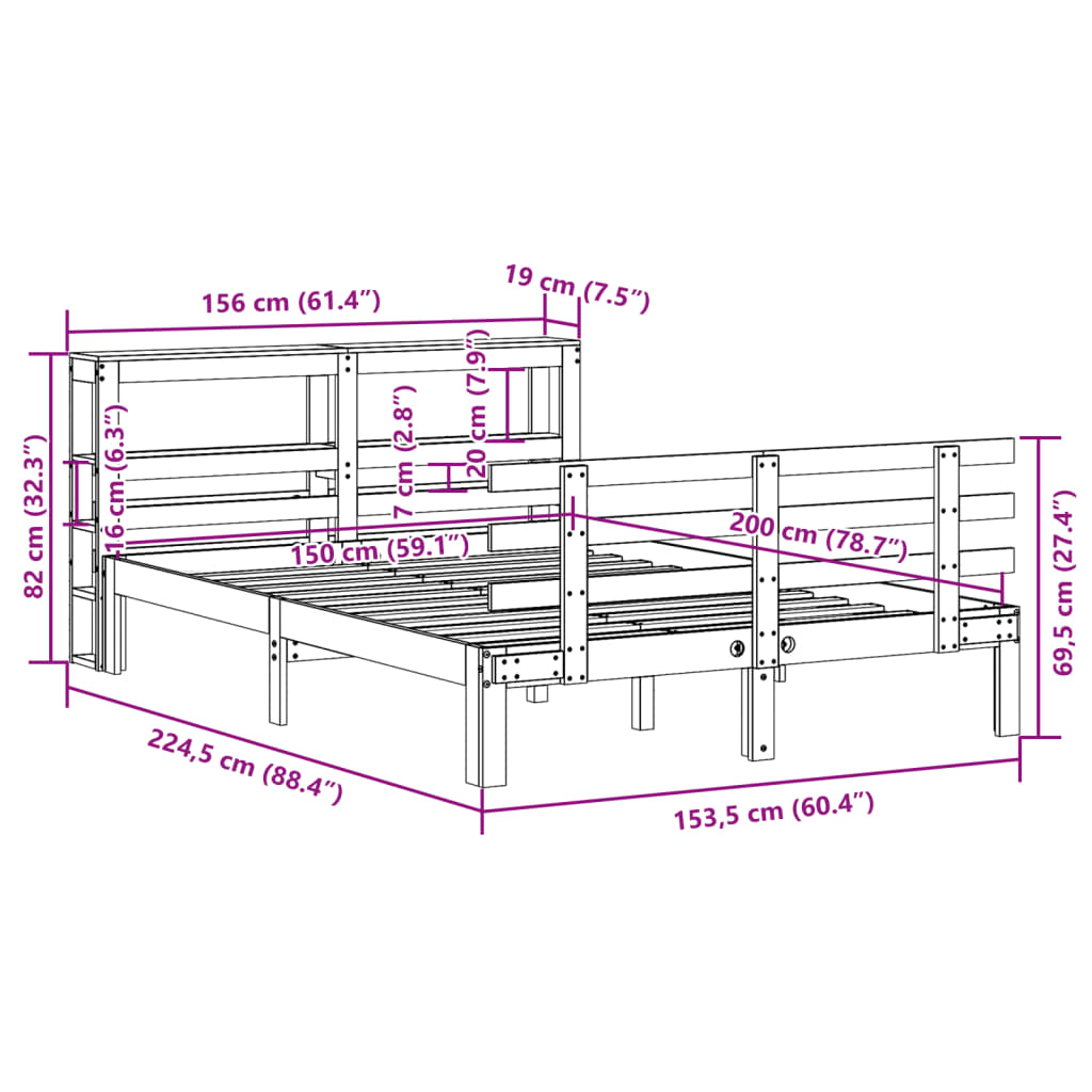 Bettgestell mit Kopfteil ohne Matratze 150x200 cm