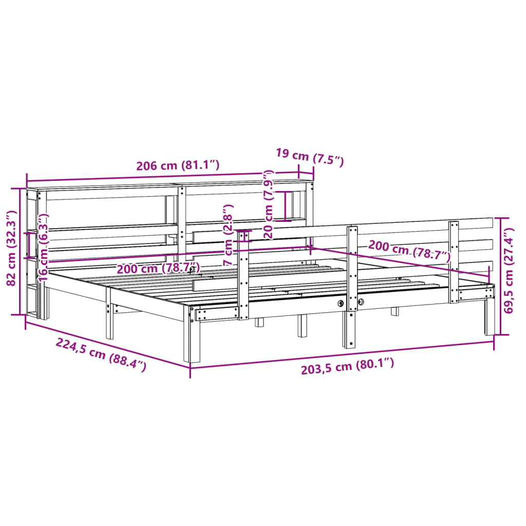 Bettgestell mit Kopfteil ohne Matratze 200x200 cm