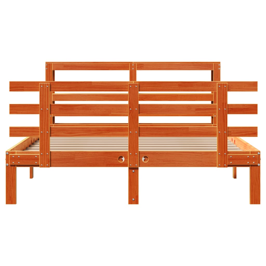 Bettgestell mit Kopfteil ohne Matratze Wachsbraun 140x190 cm