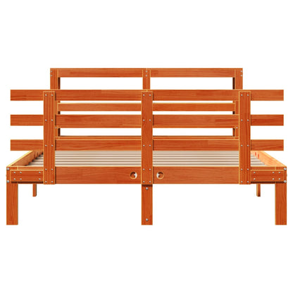 Bettgestell mit Kopfteil ohne Matratze Wachsbraun 140x190 cm