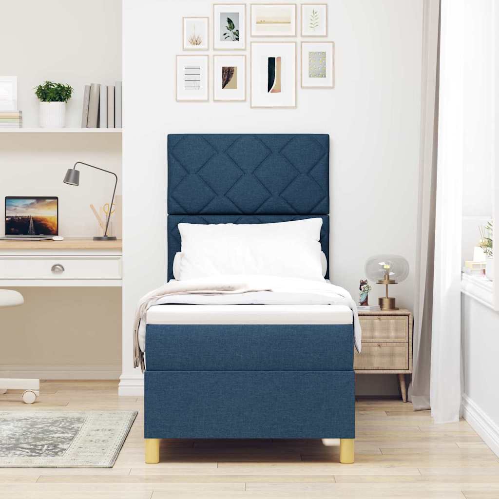 Boxspringbett mit Kopfteil Blau 80 x 200 cm Stoff