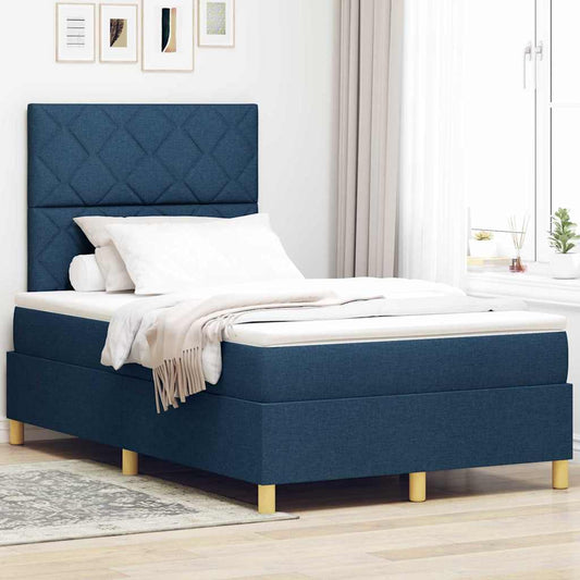Boxspringbett mit Kopfteil Blau 120 x 190 cm Stoff