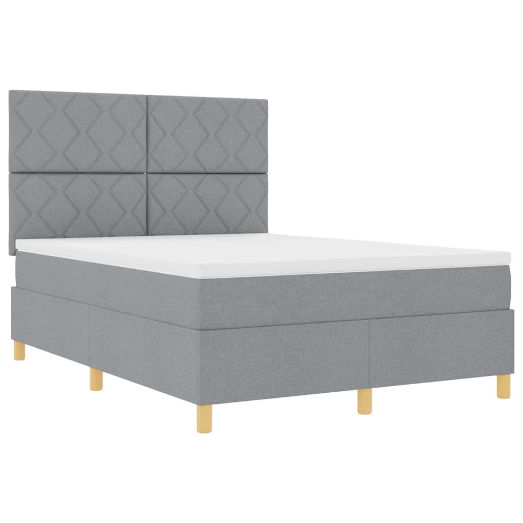 Boxspringbett mit Kopfteil Hellgrau 140 x 200 cm Stoff