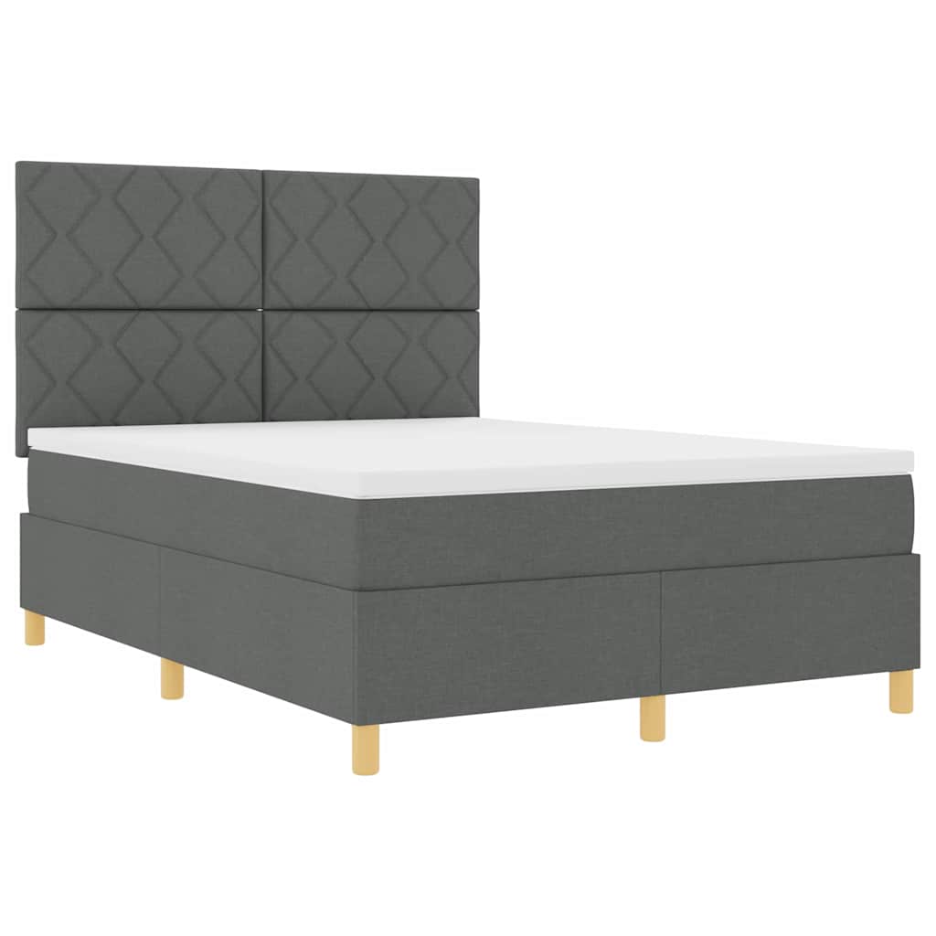 Boxspringbett mit Kopfteil Dunkelgrau 140 x 200 cm Stoff