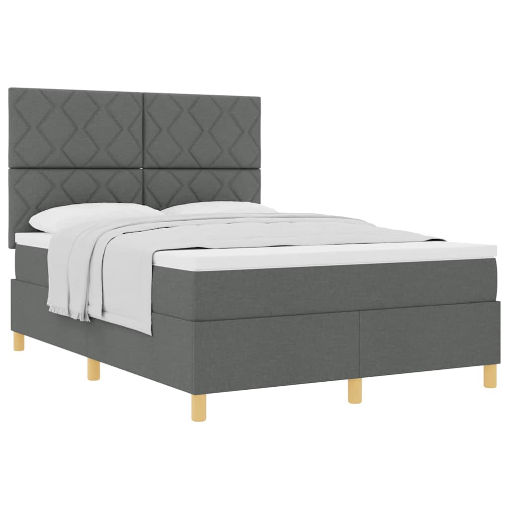 Boxspringbett mit Kopfteil Dunkelgrau 140 x 200 cm Stoff