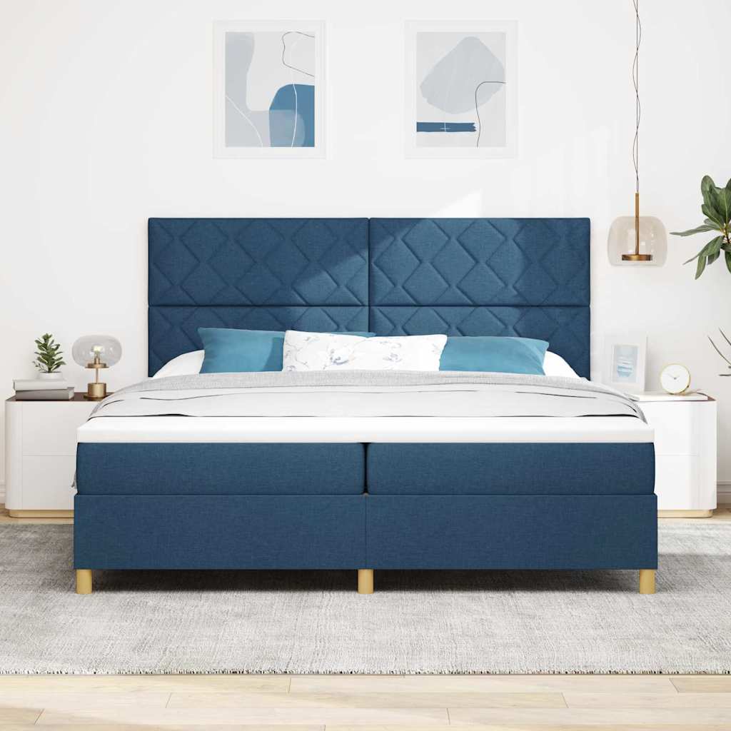 Boxspringbett mit Kopfteil Blau 200 x 200 cm Stoff