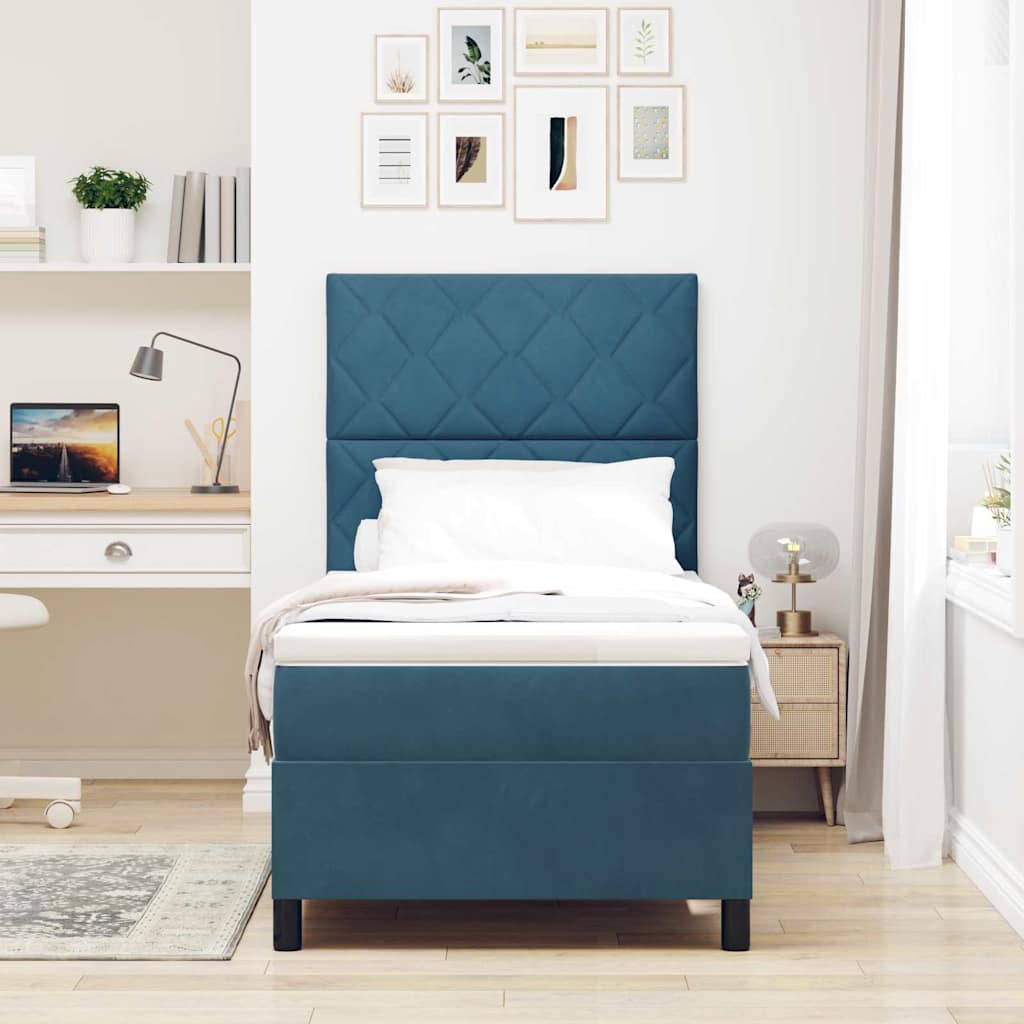 Boxspringbett mit Matratze Dunkelblau 90 x 200 cm Samt