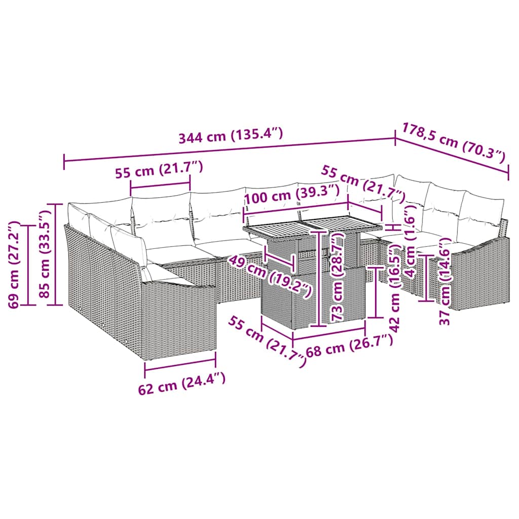 Garten Essgruppe 11 pcs Grau und Braun 100 x 55 x 73 cm