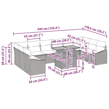 Garten Essgruppe 11 pcs Grau und Braun 100 x 55 x 73 cm