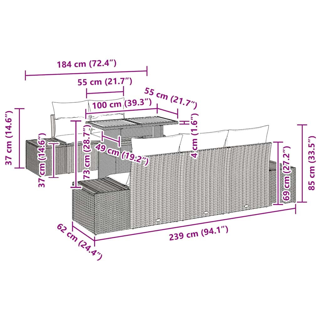 Garten Essgruppe 6 pcs Schwarz und Creme 100 x 55 x 73 cm