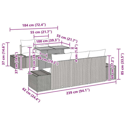 Garten Essgruppe 6 pcs Schwarz und Creme 100 x 55 x 73 cm