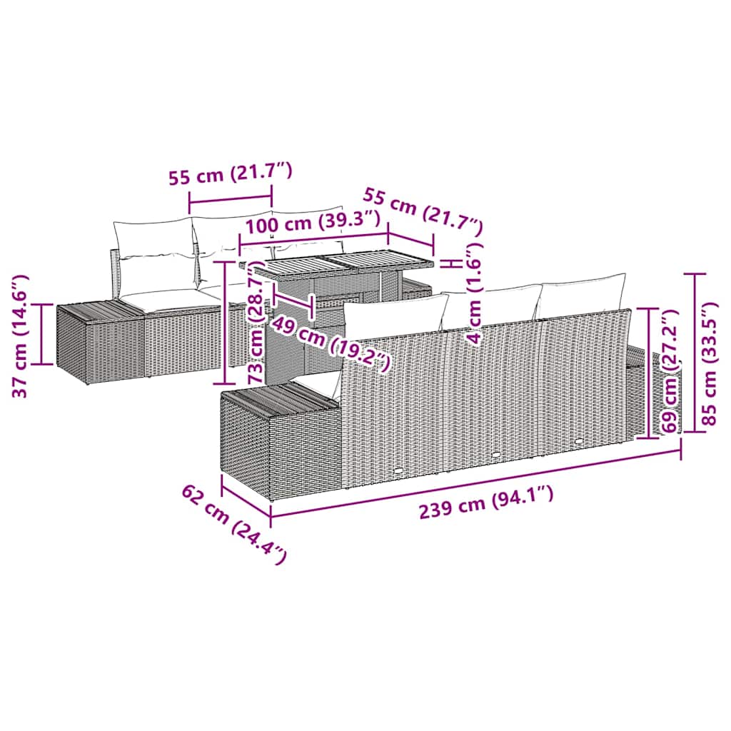 Garten Essgruppe 7 pcs Schwarz und Creme 100 x 55 x 73 cm