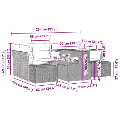 Garten Essgruppe 7 pcs Schwarz und Creme 100 x 55 x 73 cm