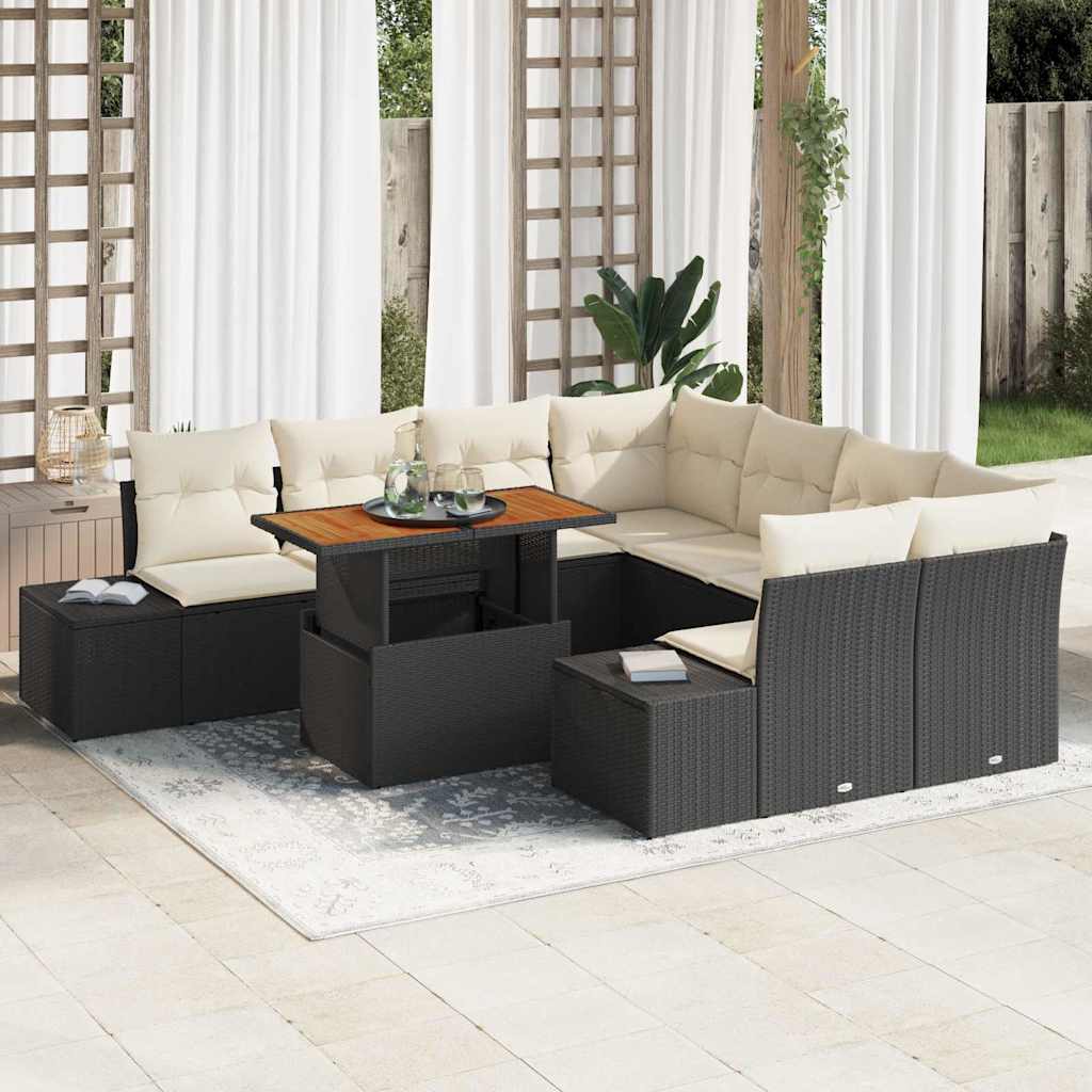 Garten Essgruppe 9 pcs Schwarz und Creme 100 x 55 x 73 cm