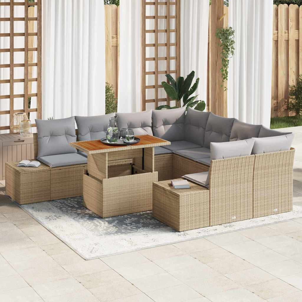 Garten Essgruppe mit Kissen 9 pcs Beige, Grau 100 x 55 x 73 cm