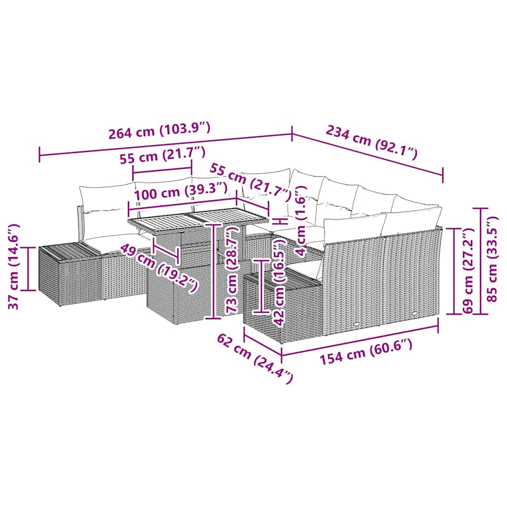 Garten Essgruppe Manuell 9 pcs Schwarz, Braun 100 x 55 x 73 cm